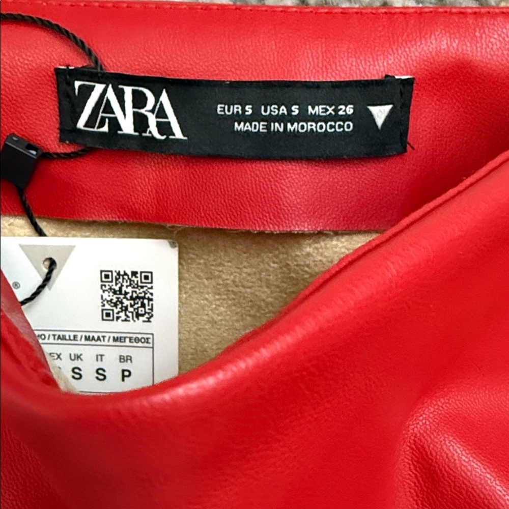 ZARA Faux Leather Red Mini Skirt, NWT - Picture 2 of 5